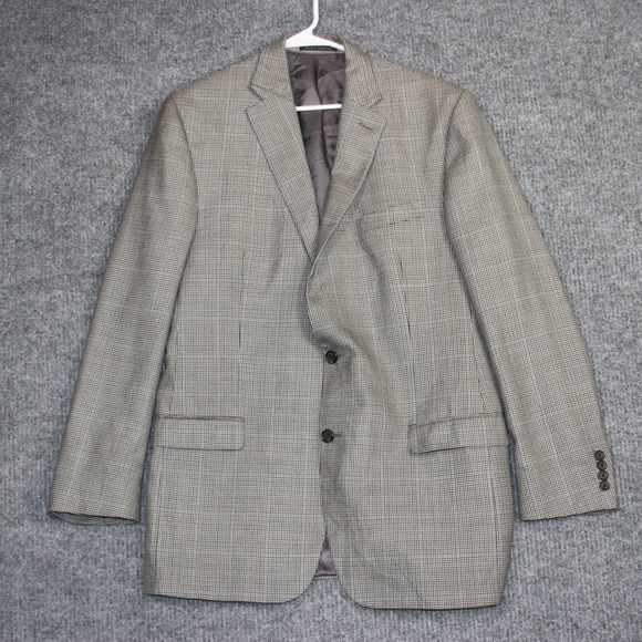 Lauren Ralph Lauren Silk Wool Blazer Jacket 42 XL Brown‎ Houndstooth